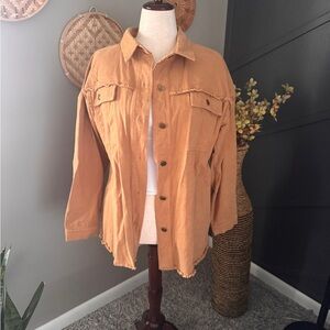 Kori Women's Utility Jacket in camel. Artsy, graphic, boho, statement, festival